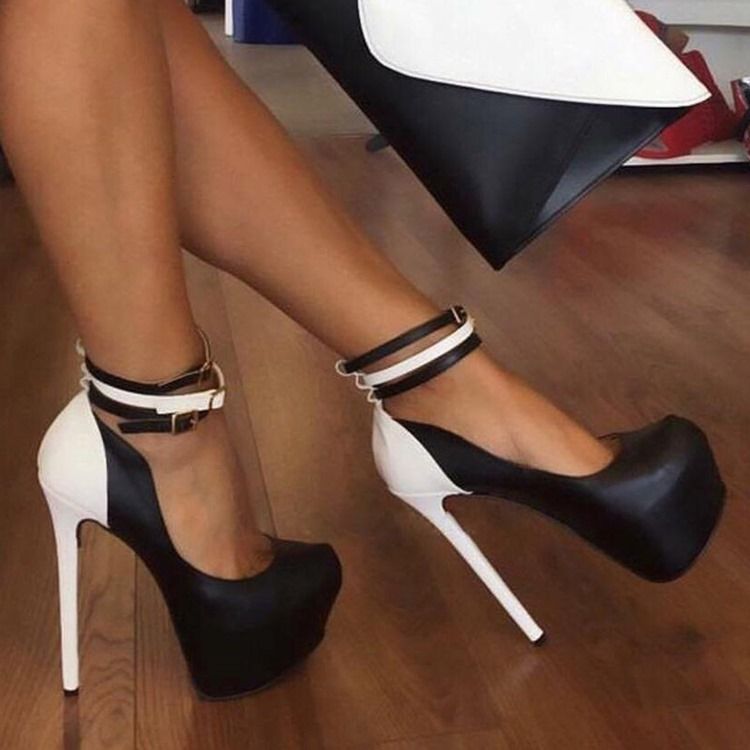 Pu Color Block Platform Stiletto Heel Pumps