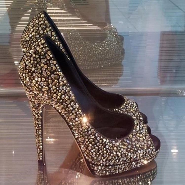 Rhinestone Peep Toe Platform Prom Skor