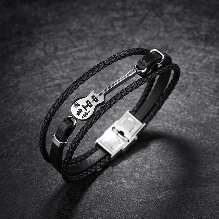 Armband För Män I Läderstickat Gitarr