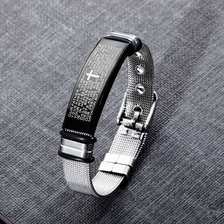 Cross Bible Titanium Steel Armband För Män