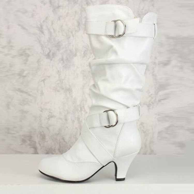 Zipper Chunky Heel Calf High Slouchy Stövlar Boots