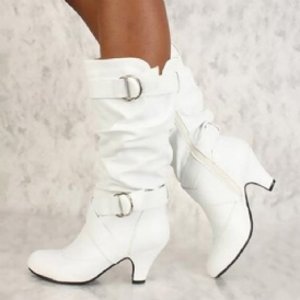 Zipper Chunky Heel Calf High Slouchy Stövlar Boots