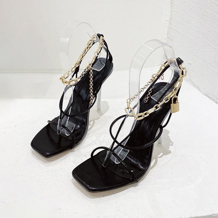 Line-Style Spänne Stiletto Heel Thong Professionella Sandaler