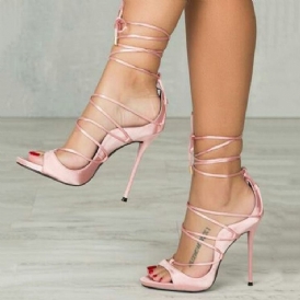 Pink Cross Strap Stiletto Heel Sandaler