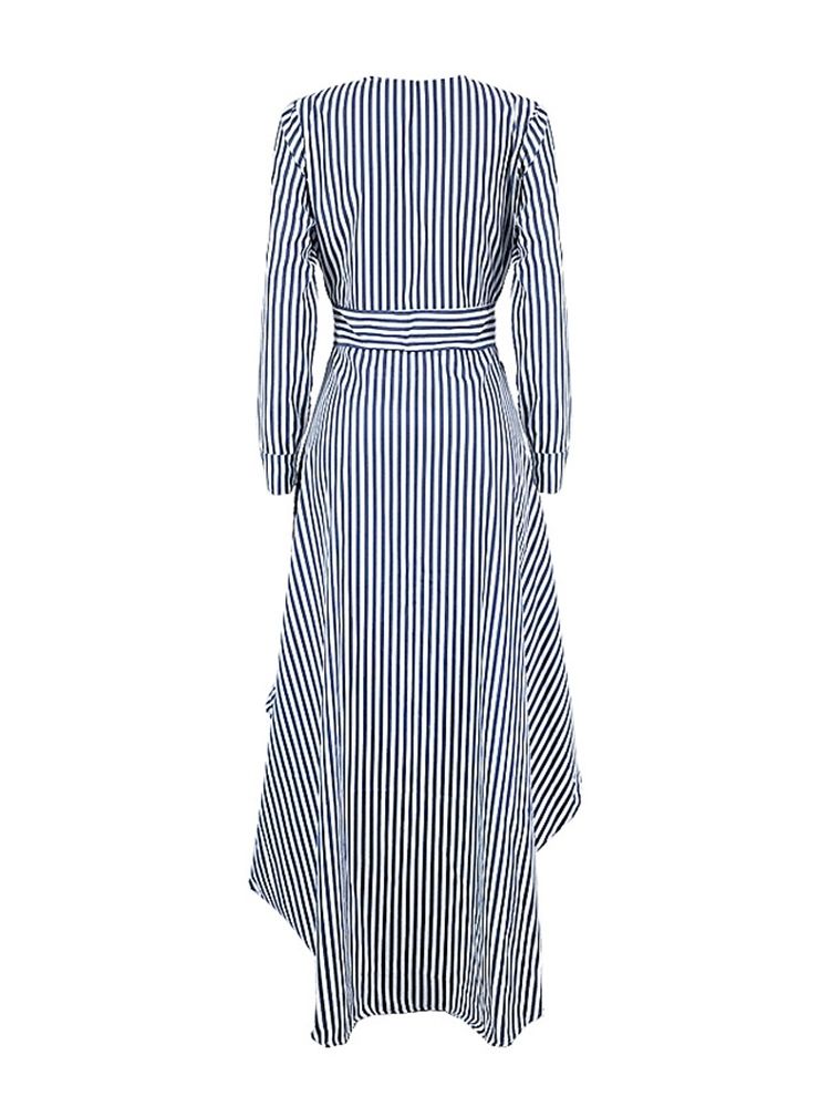 Asymmetrisk V-Ringad Stripe Blus Med Snörning