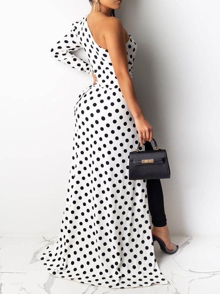 Polka Dots Print Asymmetry Lång Blus För Kvinnor