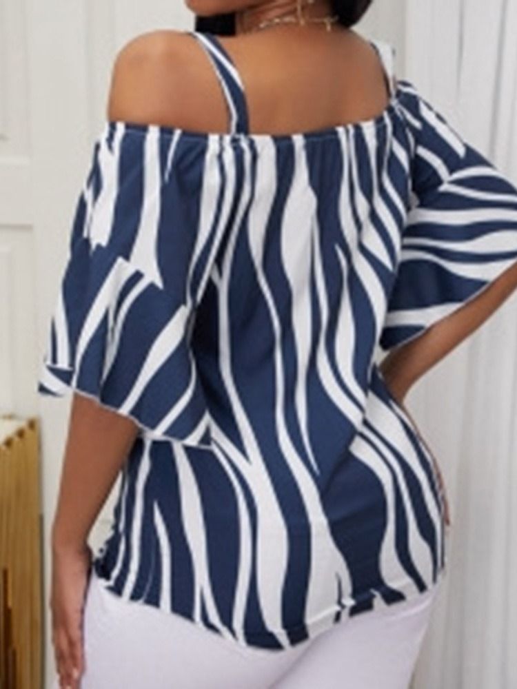 Stripe Print Half Sleeve Stripe Standard Blus