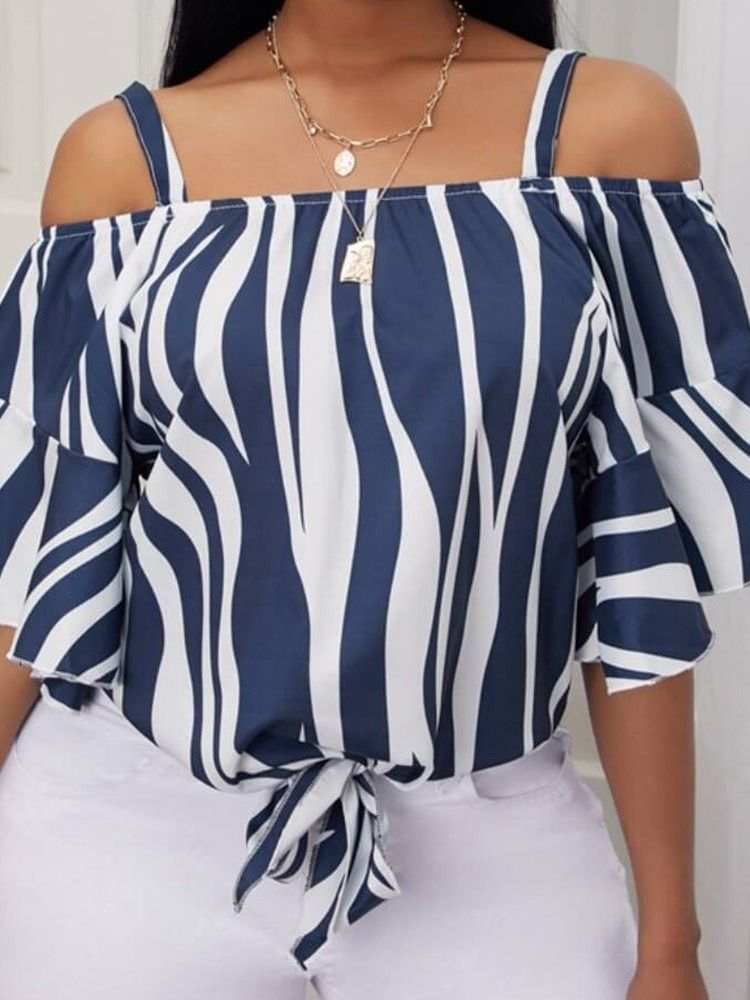 Stripe Print Half Sleeve Stripe Standard Blus