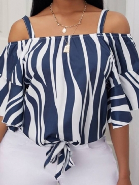 Stripe Print Half Sleeve Stripe Standard Blus