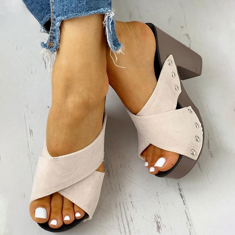 Flip Flop Chunky Heel Slip-On Sommartofflor