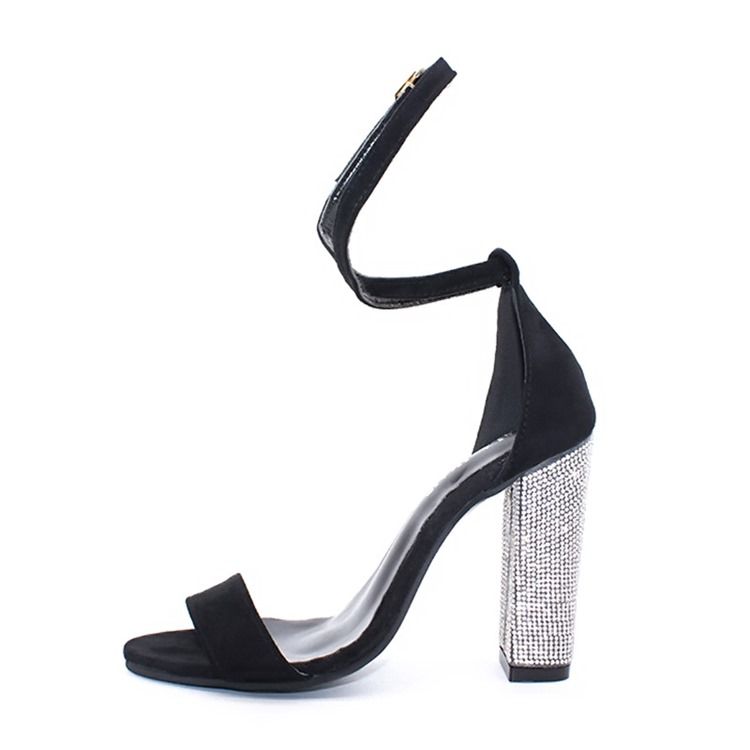 Rhinestone Line-Style Spänne Chunky Heel Damsandaler