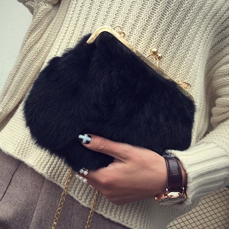 Fux Fur Plain Chain Rektangel Crossbody-Väskor