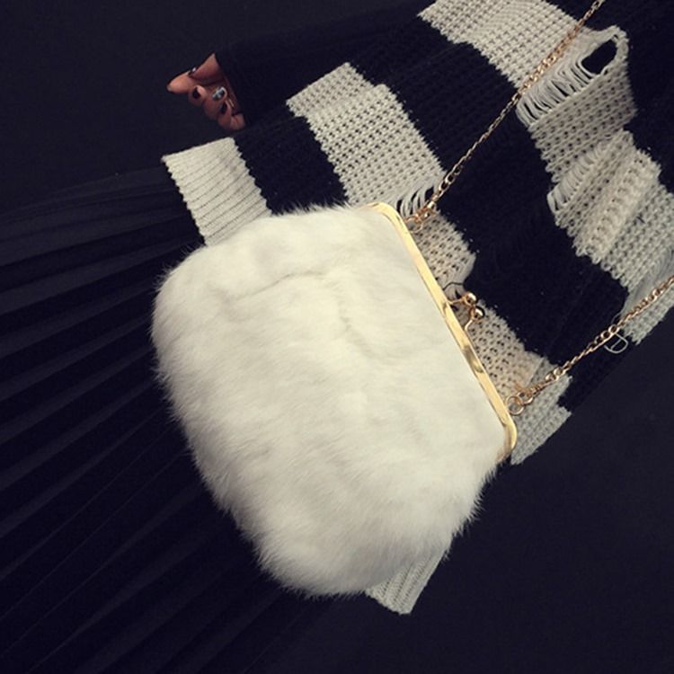 Fux Fur Plain Chain Rektangel Crossbody-Väskor