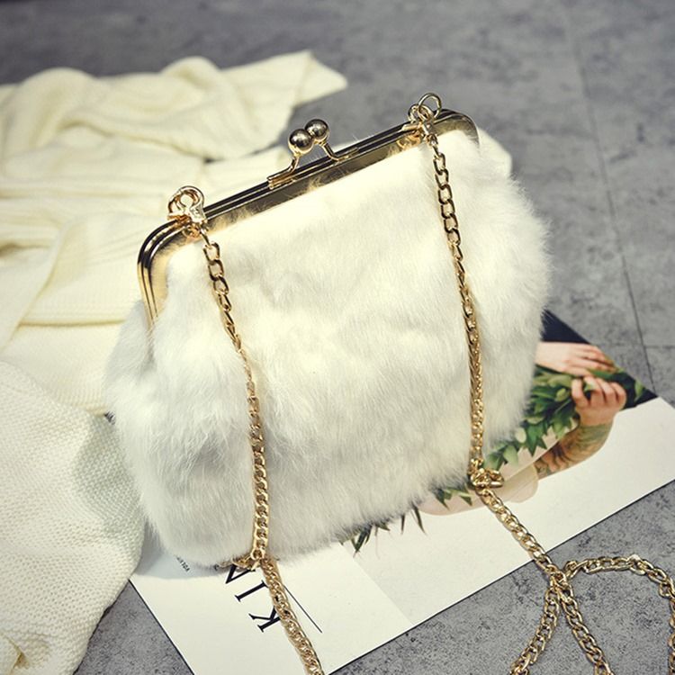 Fux Fur Plain Chain Rektangel Crossbody-Väskor