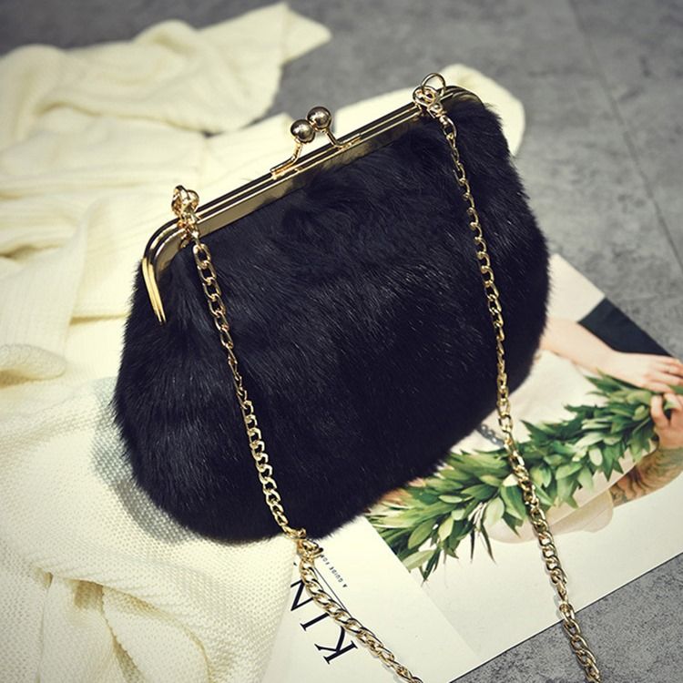 Fux Fur Plain Chain Rektangel Crossbody-Väskor