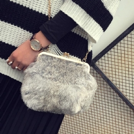 Fux Fur Plain Chain Rektangel Crossbody-Väskor