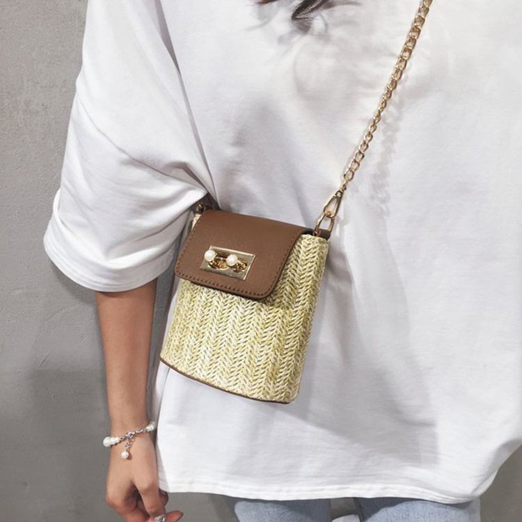 Patchwork Chain Grass Rectangle Crossbody Bags