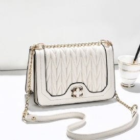 Plain Chain Rektangel Pu Crossbody-Väskor