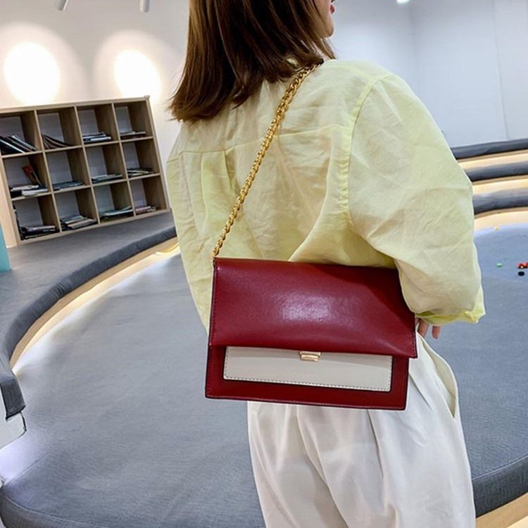 Pu Color Block Chain Rektangel Crossbody-Väskor