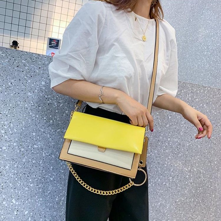 Pu Color Block Chain Rektangel Crossbody-Väskor