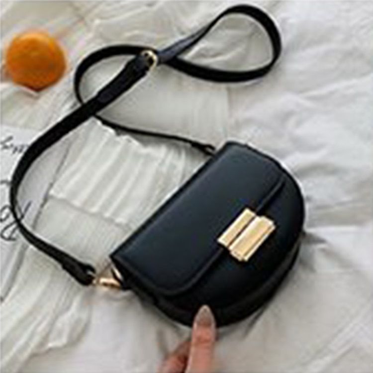 Pu Plain Lock Sadel Crossbody Ba