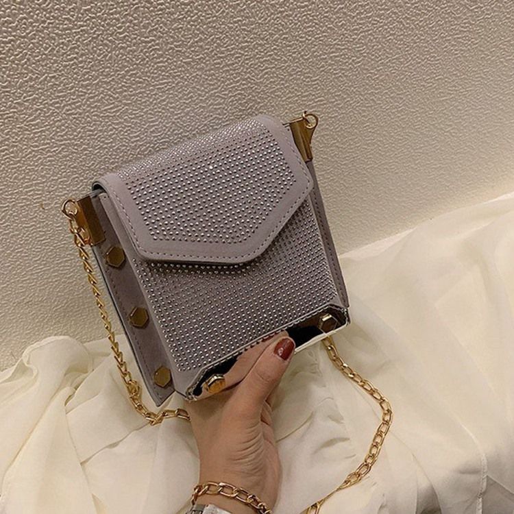 Pu Rhinestone Chain Rektangel Crossbody-Väskor