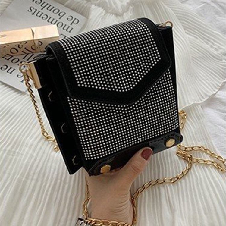 Pu Rhinestone Chain Rektangel Crossbody-Väskor