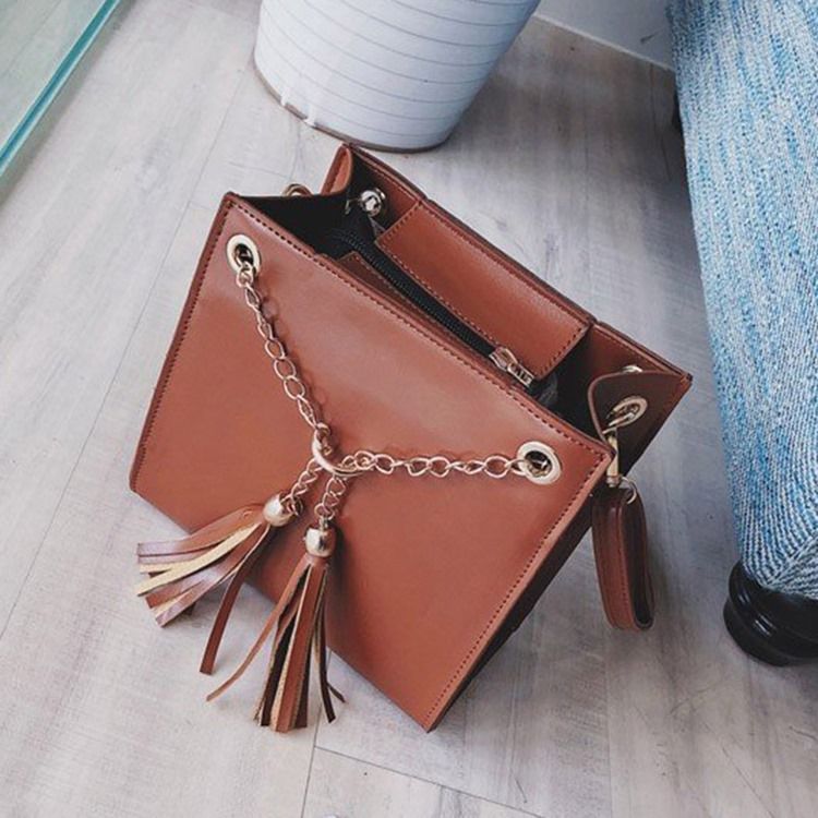 Pu Tofs Plain Square Crossbody Bag