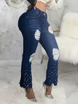 Bead Bellbottoms Gradient Zipper Mid Waist Jeans