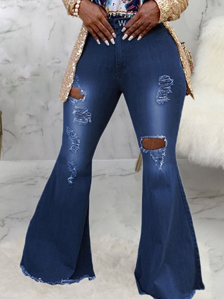 Bellbottoms Hål Gradient Zipper Slim Jeans