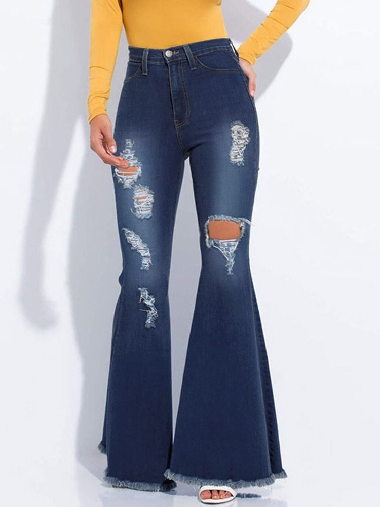 Bellbottoms Hål Gradient Zipper Slim Jeans