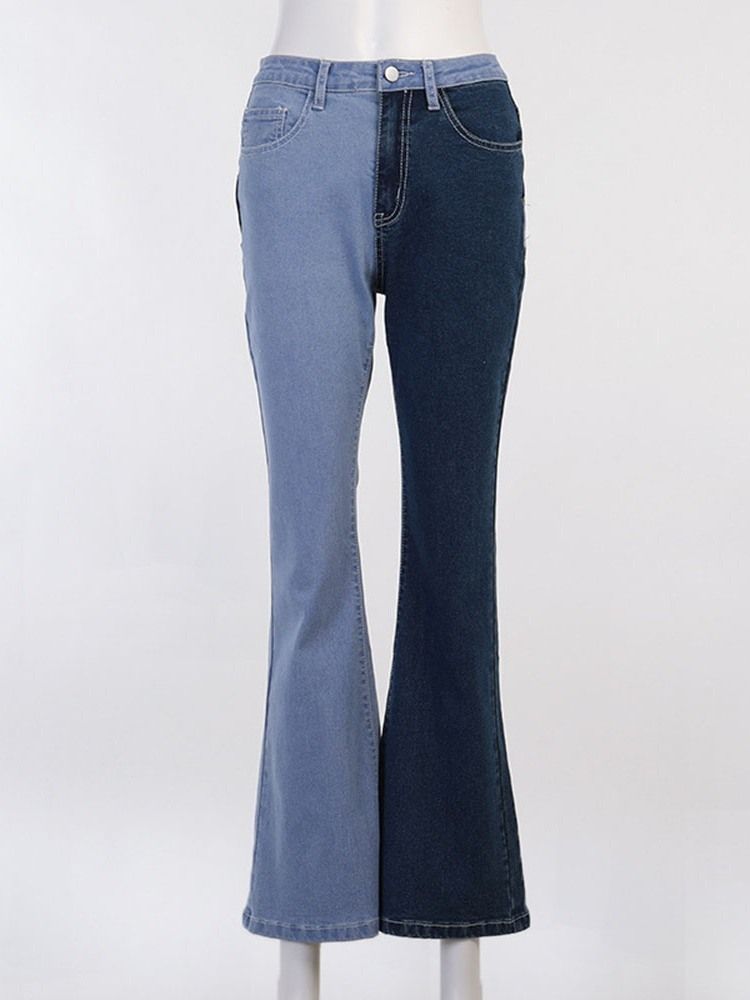 Color Block Bellbottoms Patchwork Slimma Jeans Med Hög Midja