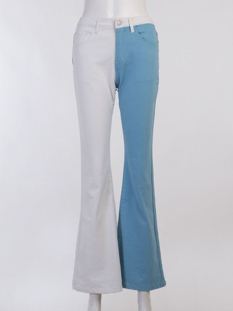 Color Block Bellbottoms Patchwork Slimma Jeans Med Hög Midja