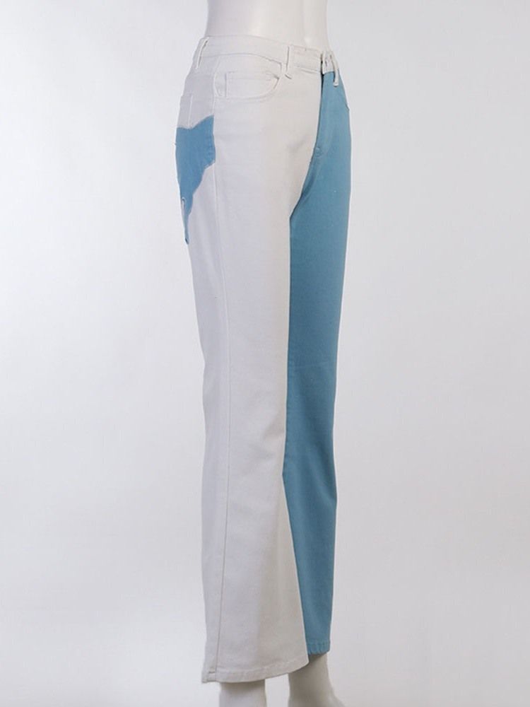 Color Block Bellbottoms Patchwork Slimma Jeans Med Hög Midja