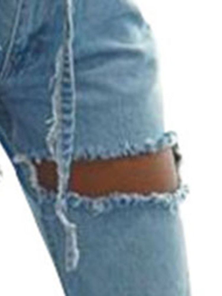 Hål Enfärgade Bellbottoms Slimma Jeans Med Hög Midja