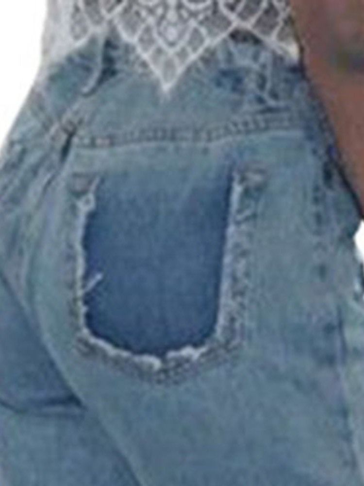 Hål Enfärgade Bellbottoms Slimma Jeans Med Hög Midja