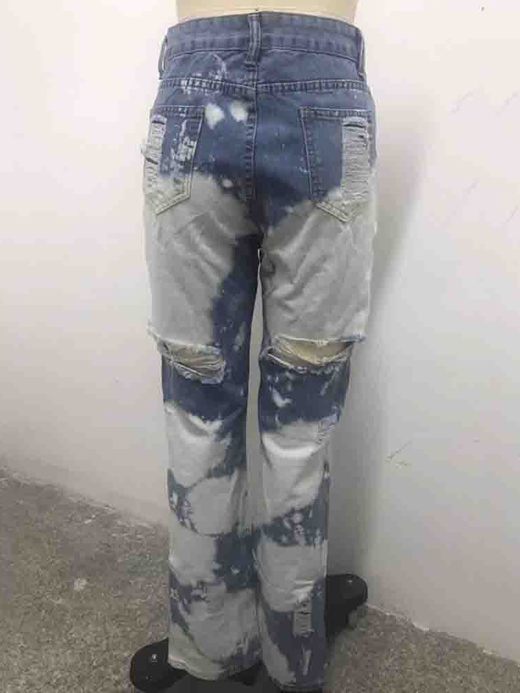 Hål Rak Lösa Jeans Med Hög Midja