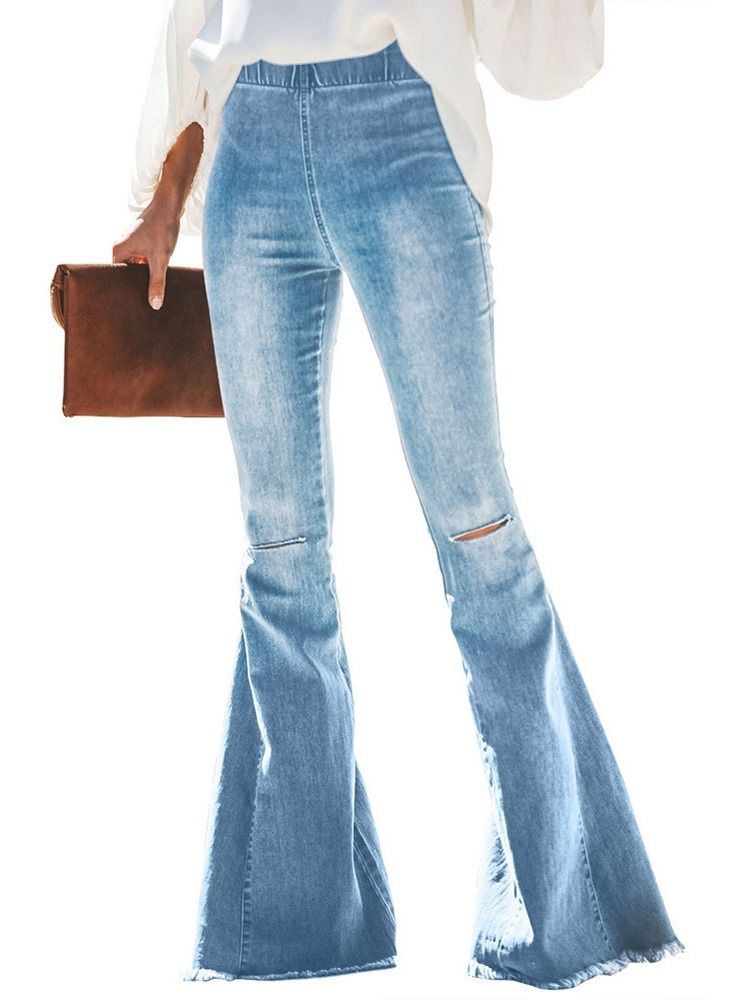 Hål Smal Bellbottoms Slim Jeans