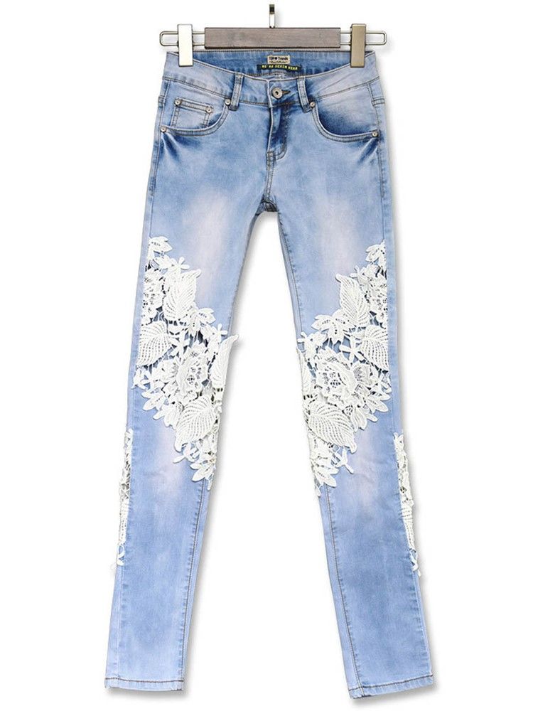 Låg Midjade Patchwork Jeans För Kvinnor