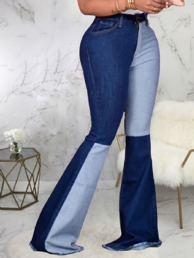 Plus Size Pocket Color Block Bellbottoms Slim Jeans Med Dragkedja