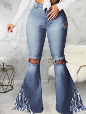 Vanliga Bellbottoms Hål Dam Jeans Med Smal Midja