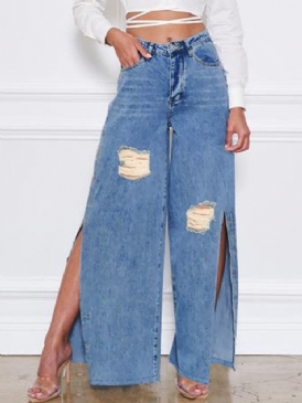 Vanliga Raka Delade Lösa Jeans Med Mid Midja För Kvinnor