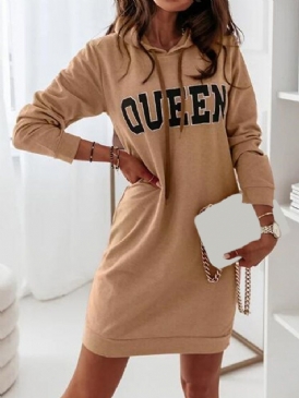 Above Knee Hooded Long Sleeve Letter Bodycon Klänning