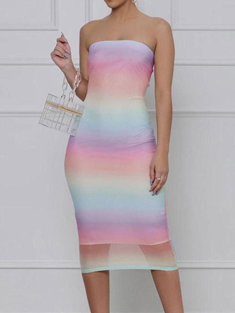 Ärmlös Mid-Calf Bodycon Gradient Klänning