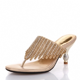 Rhinestone Thong Slip-On Spool Heel Mules Skor