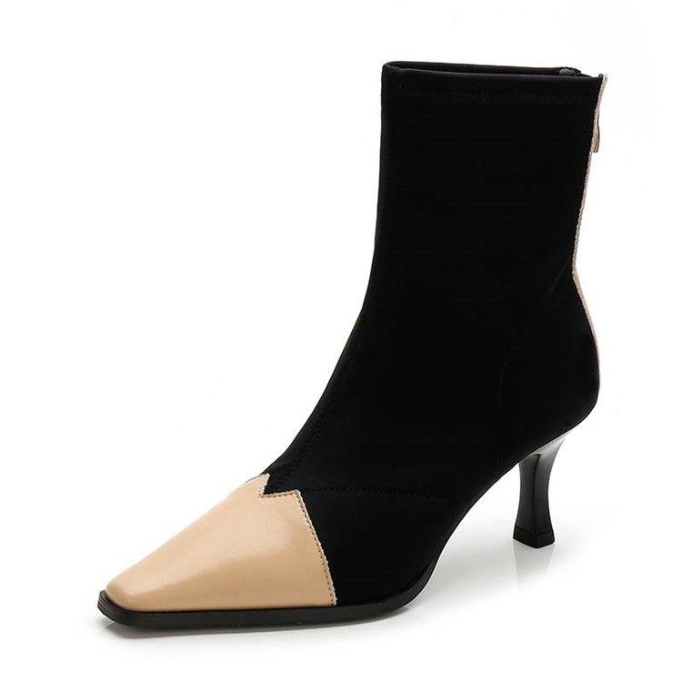 Baksida Zip Stiletto Heel Square Toe Dragkedja Stövlar Boots