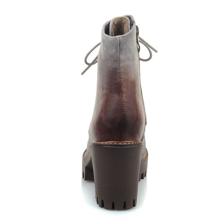 Pu Chunky Heel Rund Toe Dam Ankel Stövlar Boots