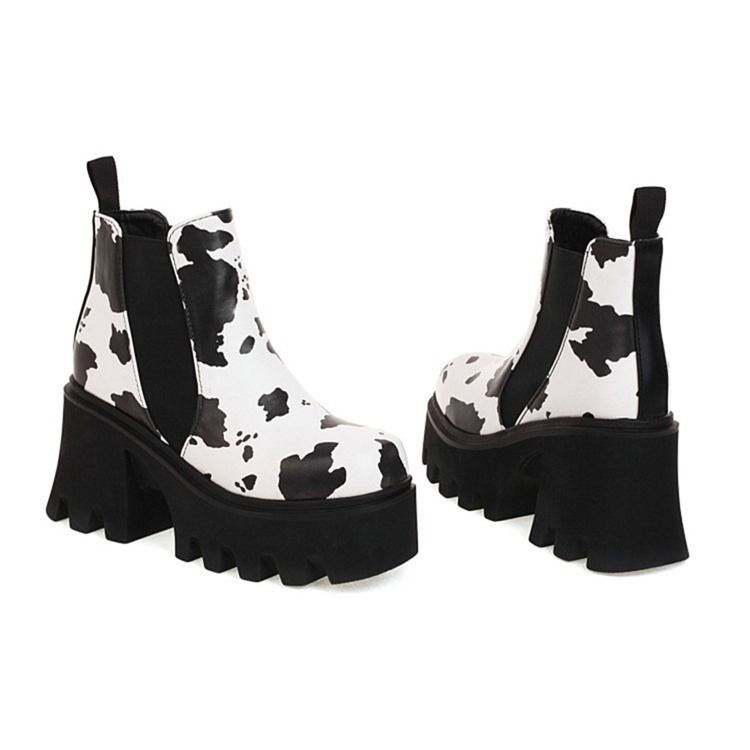 Slip-On Chunky Heel Square Toe Platform Stövlar Boots