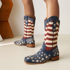 Square Toe Color Block Slip-On Flag Stövlar Boots