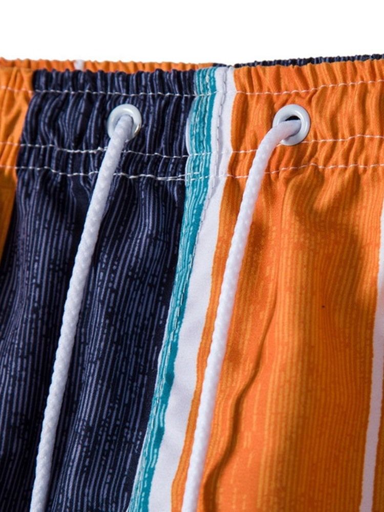 Färgblock Med Snörning Rak Midja Strandshorts För Män